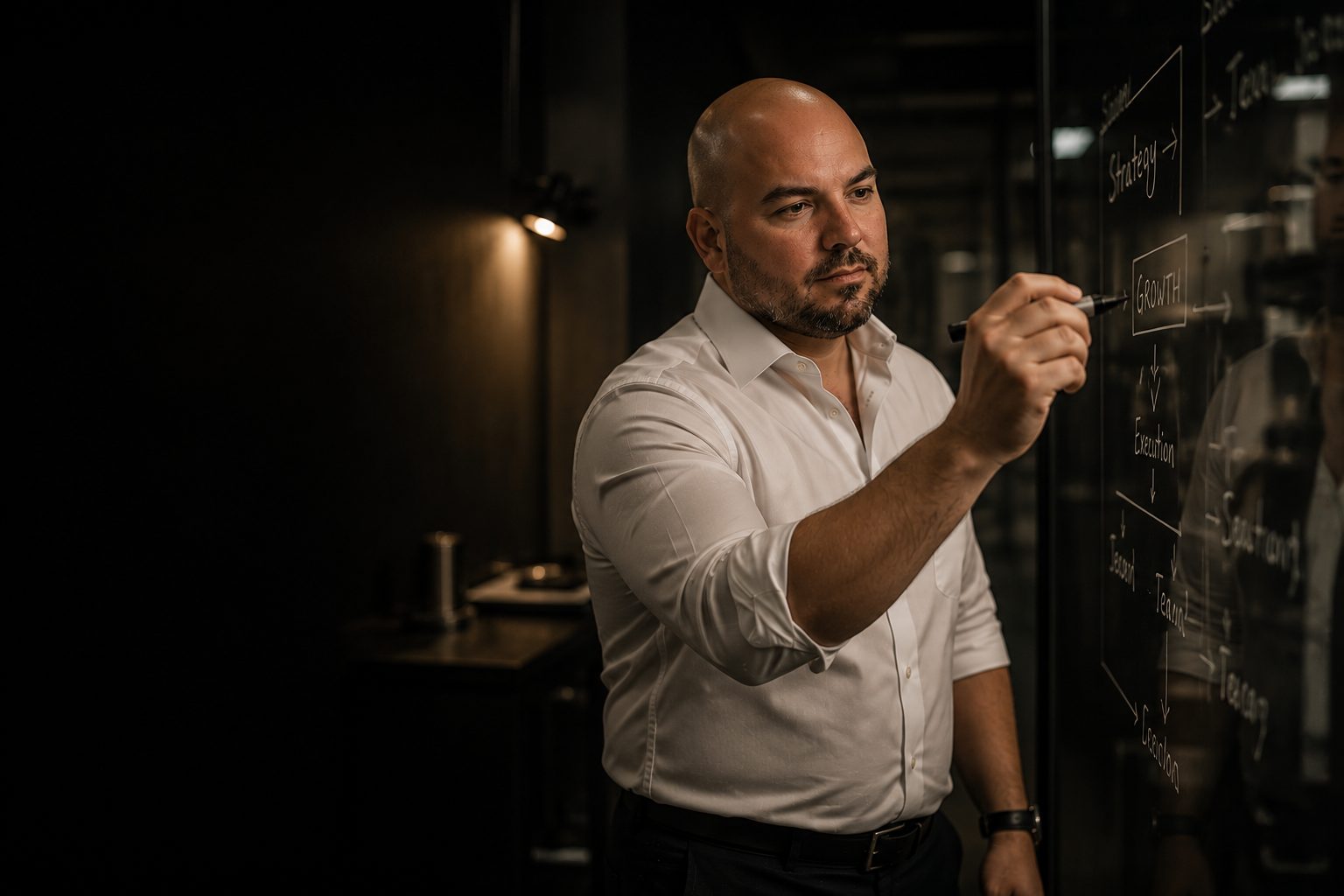 Joe Monroe mapping a commercial growth plan for a medical device company